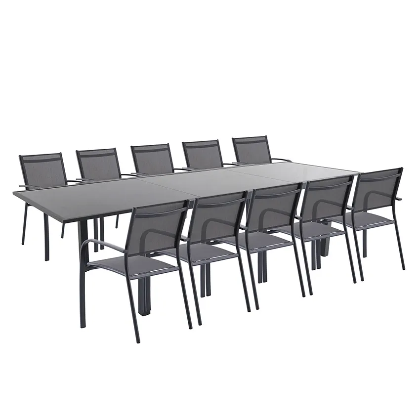 Salon de jardin : Table PALERME 2 3M et 10 fauteuils BILBAO anthracite