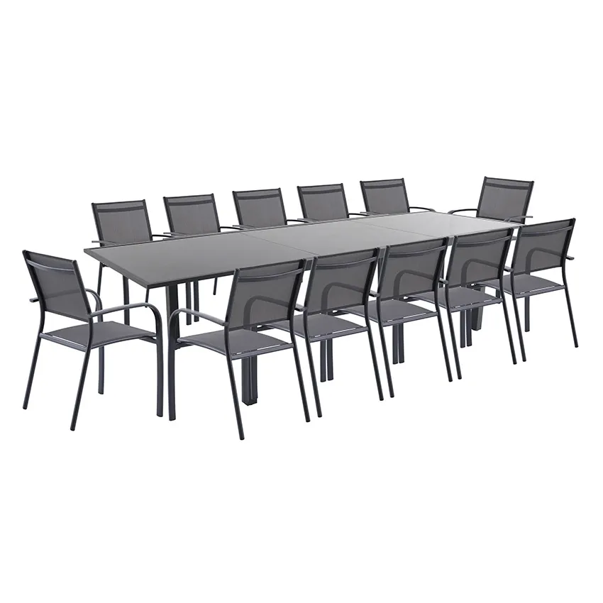 Salon de jardin : Table PALERME 2 3M et 12 fauteuils BILBAO anthracite