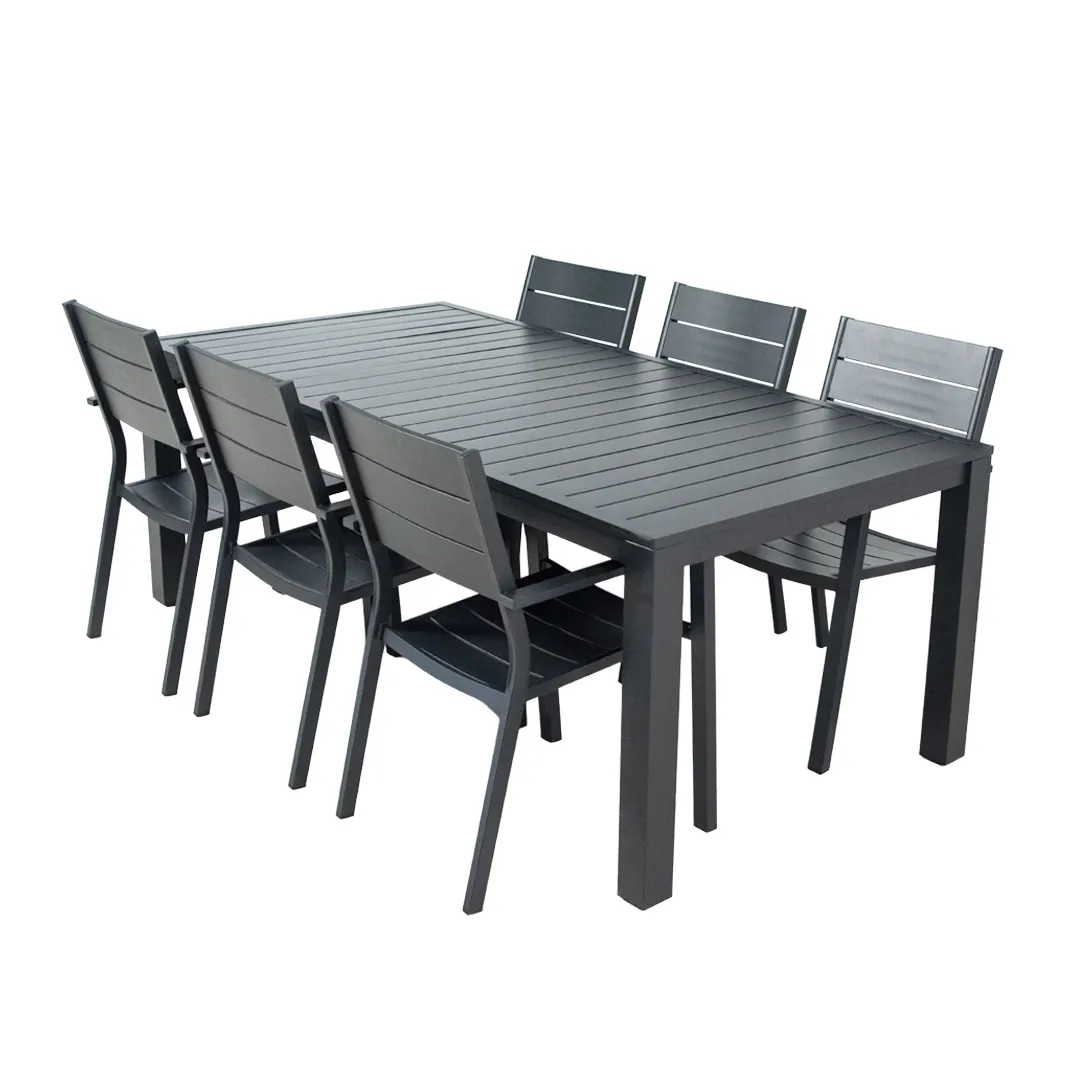 Salon de jardin : Table MALAGA 2m et 6 fauteuils PRADET Anthracite