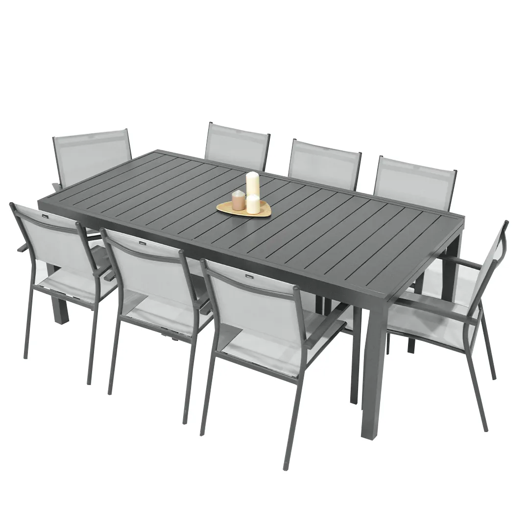 Salon de Jardin : Table MALAGA 2m et 8 fauteuils ANTIBES