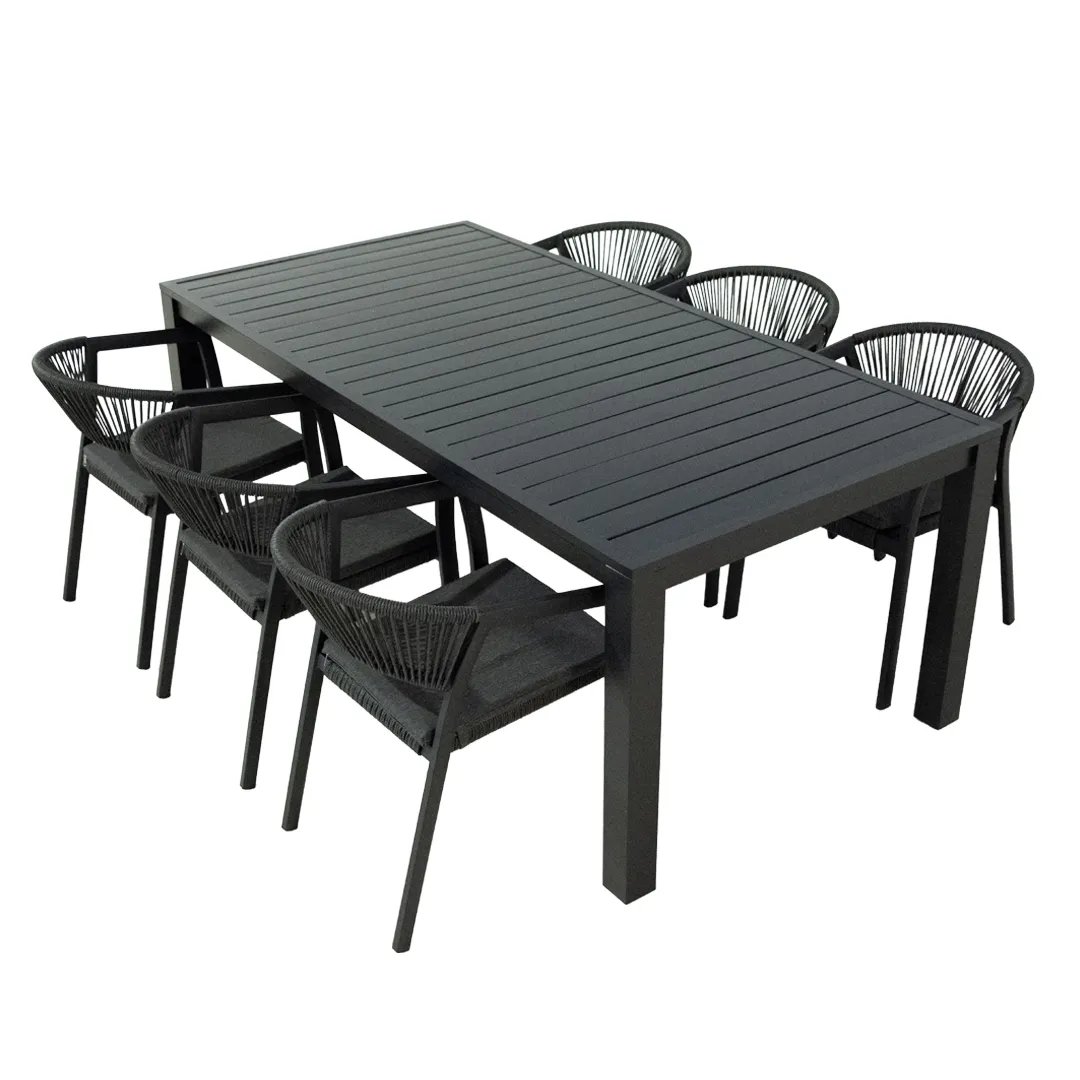 Salon de jardin: Table MALAGA 2M et 6 fauteuils PARIS anthracite