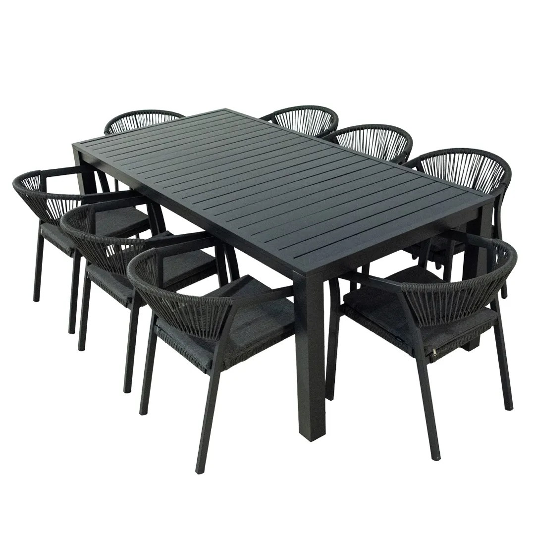 Salon de jardin: Table MALAGA 2M et 8 fauteuils PARIS anthracite