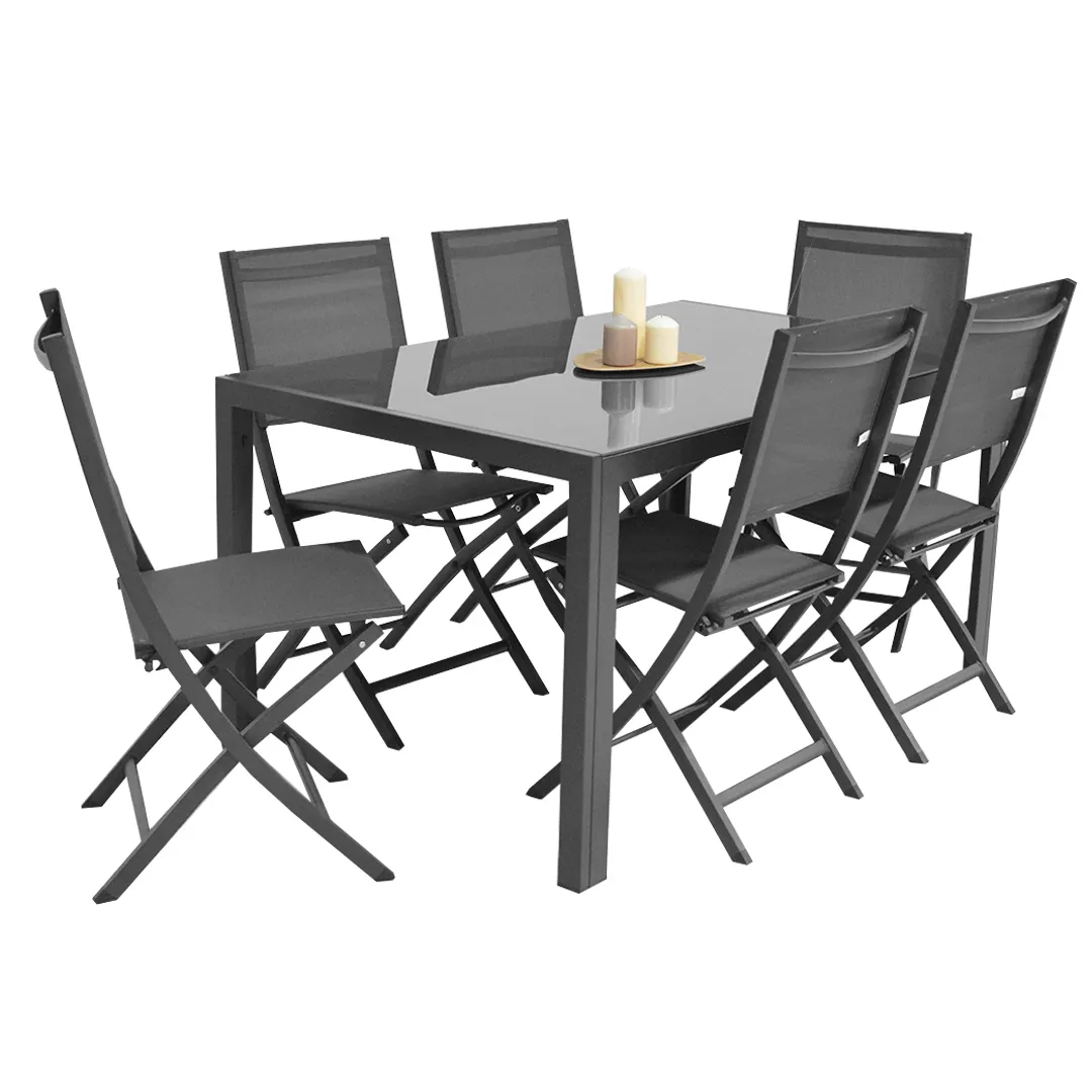 Salon de jardin : Table PALERME 150cm et 6 chaises pliantes Anthracite