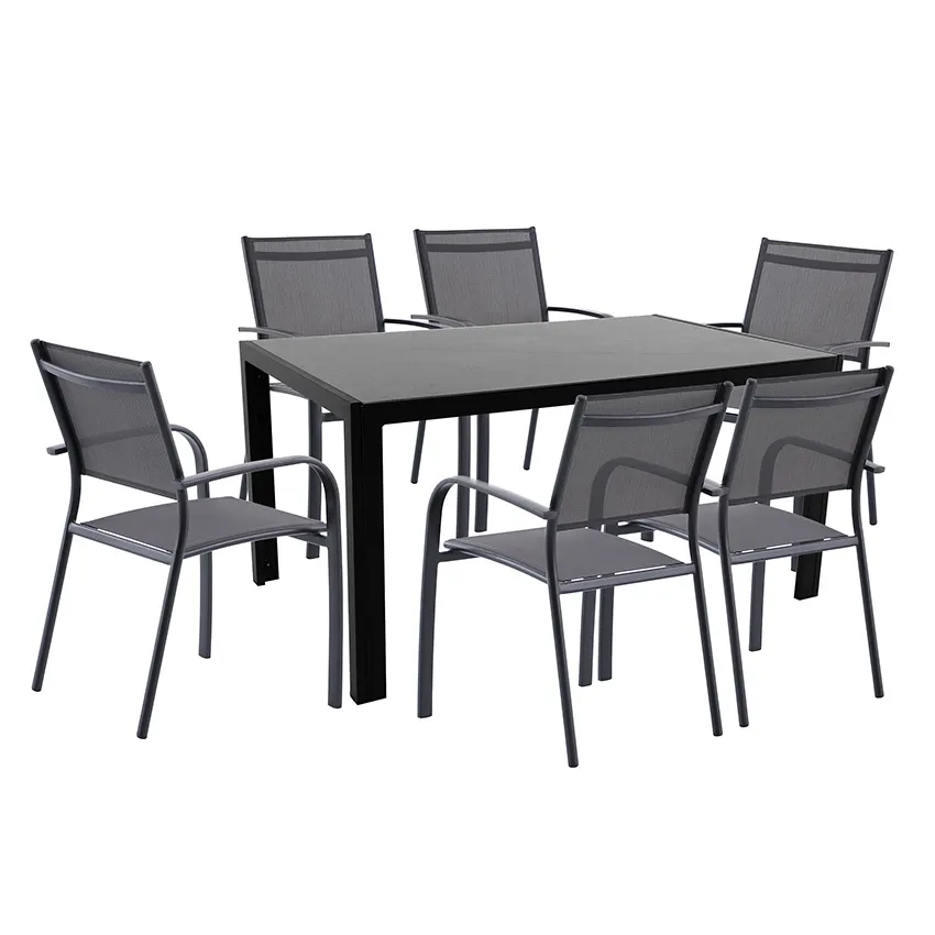 Salon de jardin: Table PALERME 150CM et 6 fauteuils BILBAO anthracite