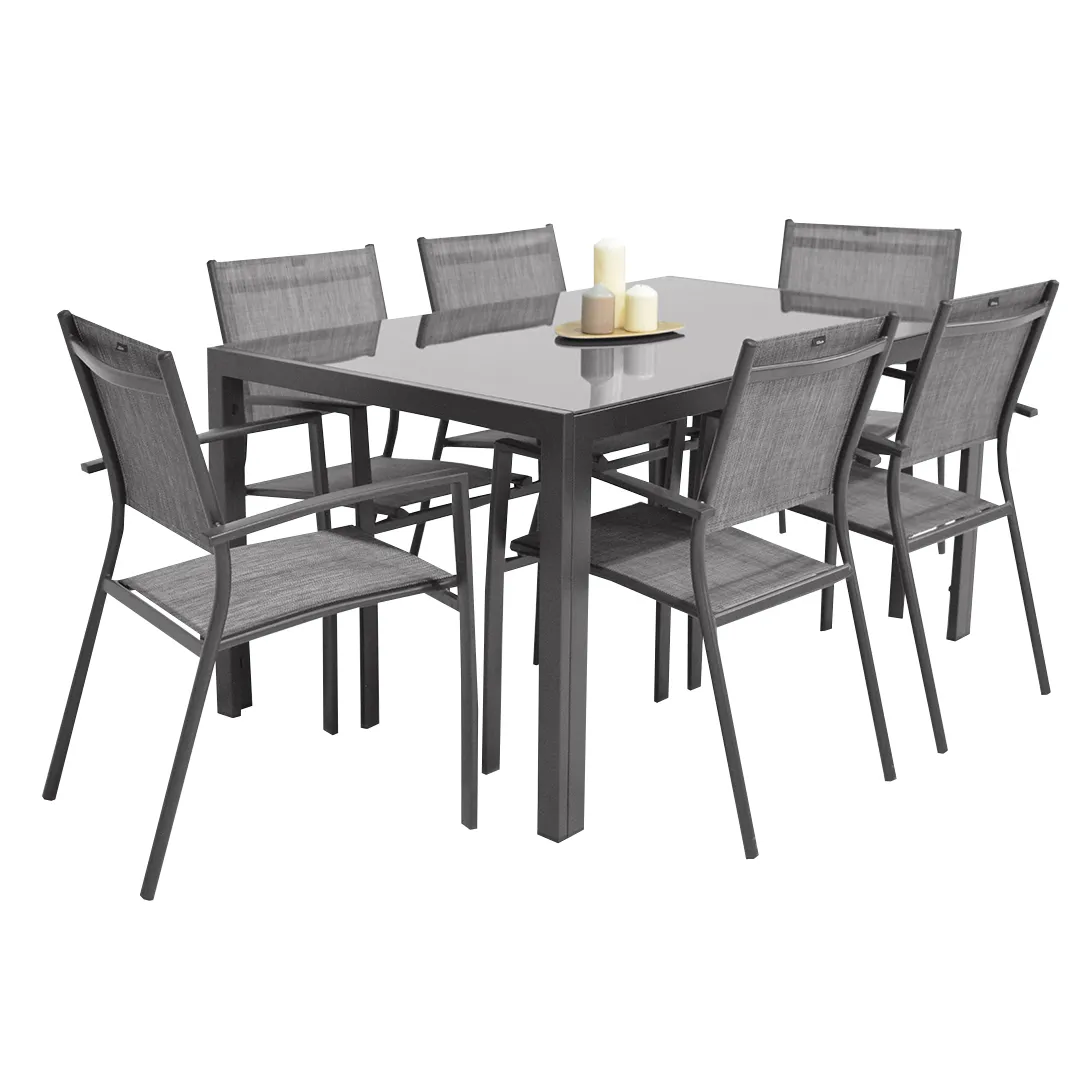 Salon de jardin : Table PALERME 150 cm et 6 fauteuils ANTALYA