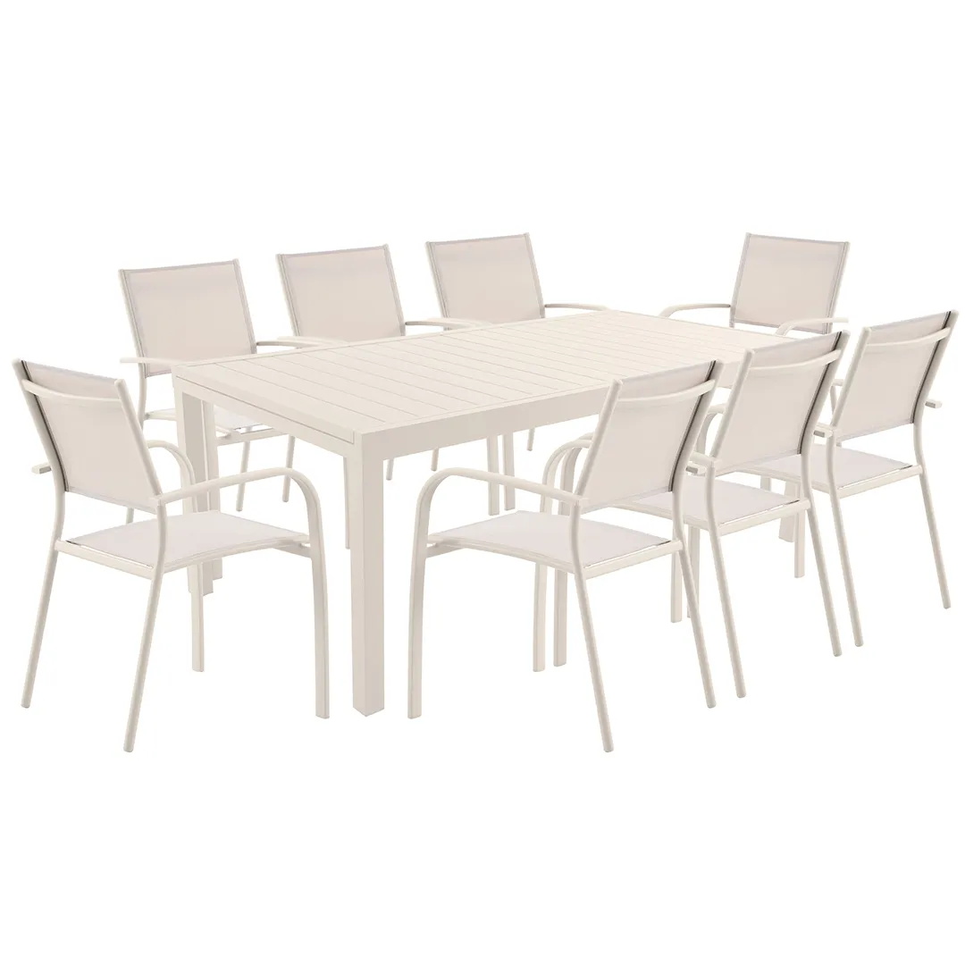 Salon de jardin: Table MALAGA 2 3m et 8 fauteuils BILBAO sable