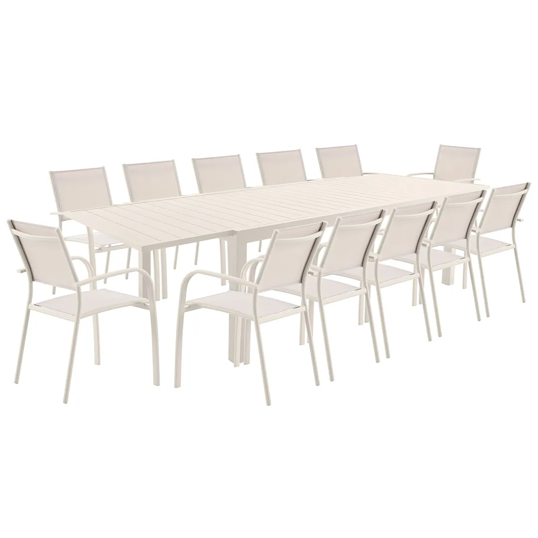 Salon de jardin: Table MALAGA 2 3m et 12 fauteuils BILBAO sable