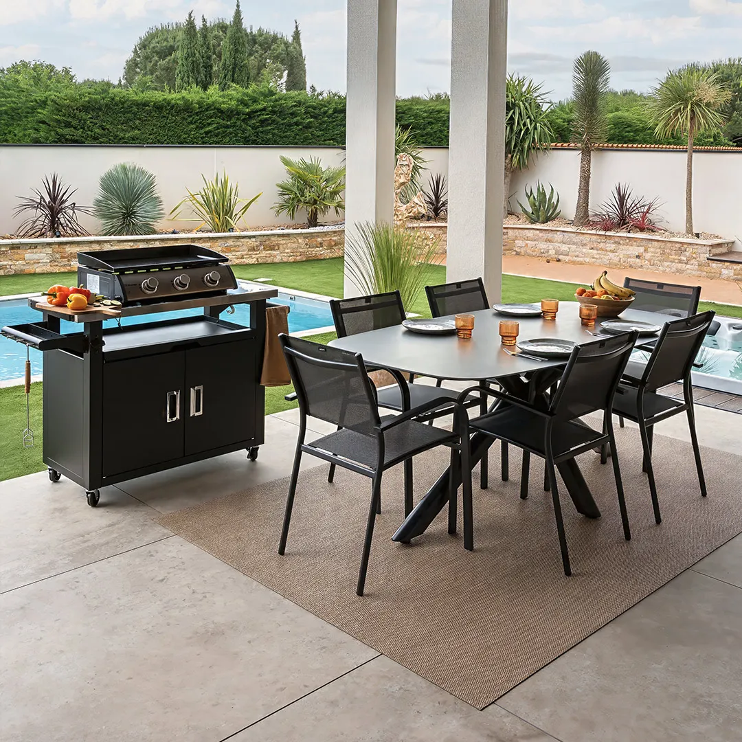 Salon de jardin Table MIGOSA 2m et 6 fauteuils BILBAO