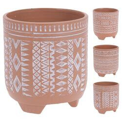 Lot de 4 pots de fleurs gravé terracotta ⌀ 11cm - motif aléatoire  - OOGarden