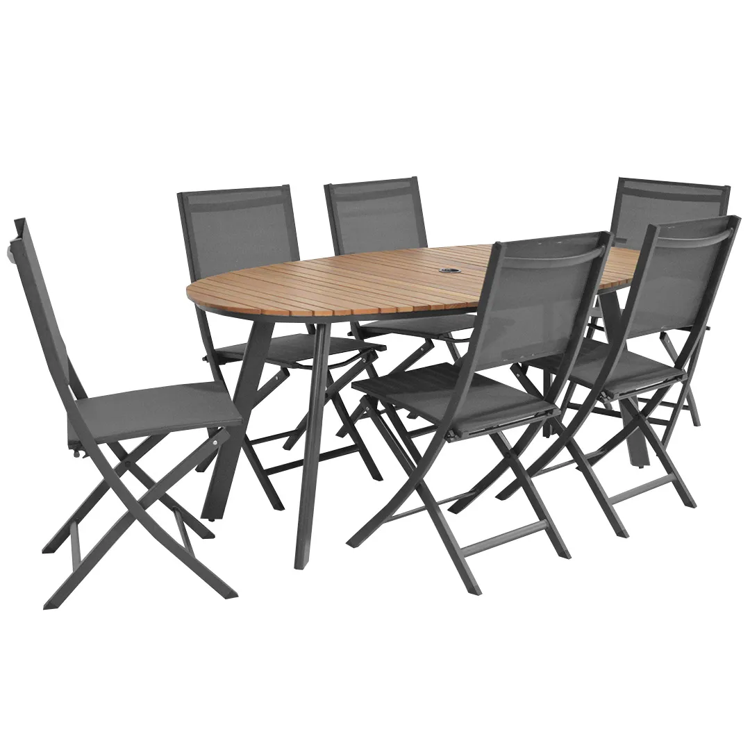 Salon de jardin Table SEVILLE eucalyptus 180cm et 6 chaises pliantes