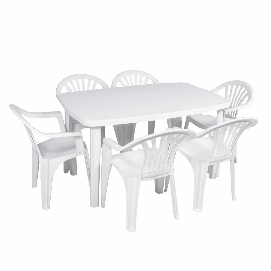 Salon de jardin : Table en rÃ©sine CAYMAN et 6 fauteuils MAUI blanc