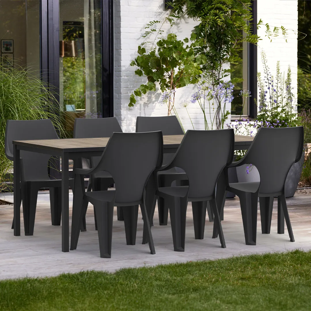 Salon de Jardin en RÃ©sine : Table PORTO 2m et 6 Fauteuils DANTE