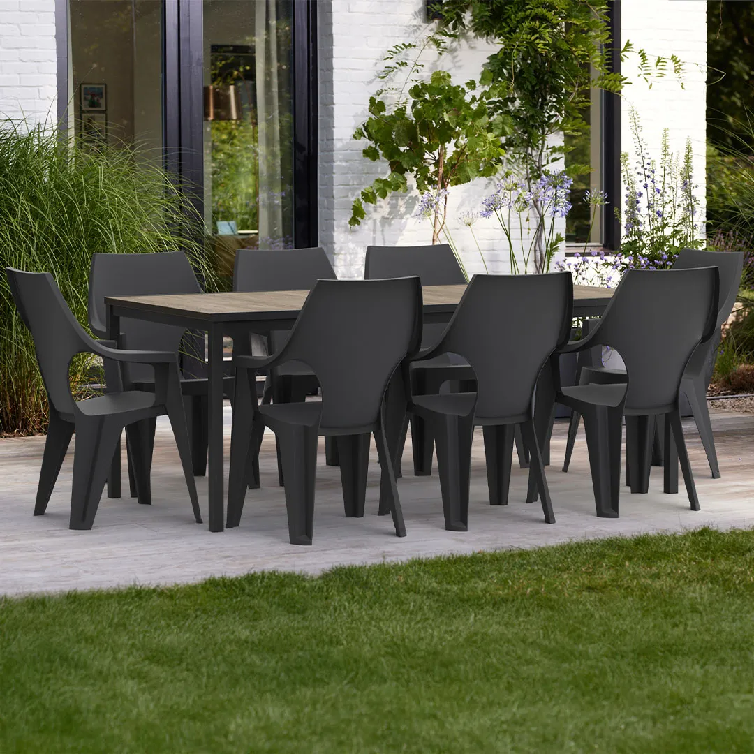 Salon de Jardin en RÃ©sine : Table PORTO 2m et 8 Fauteuils DANTE