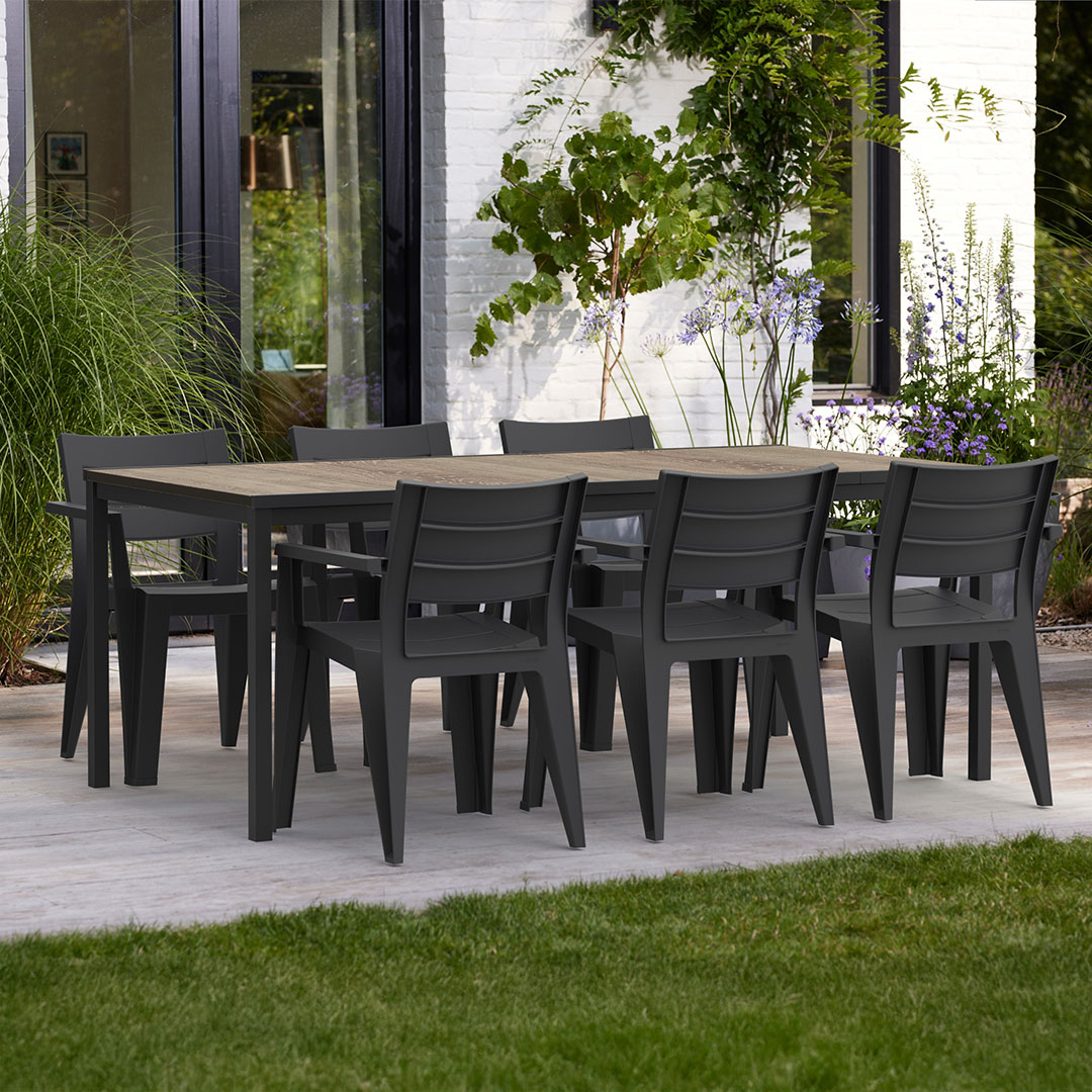 Gartenmöbel aus Harz : Tisch PORTO 2m + 6 Sessel JULIE