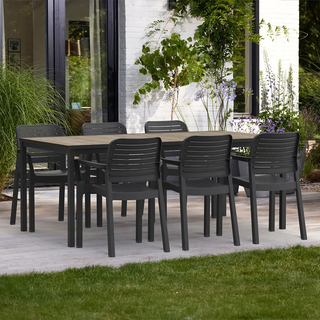 Salon de Jardin en RÃ©sine : Table PORTO 2m et 6 Fauteuils CHLOE