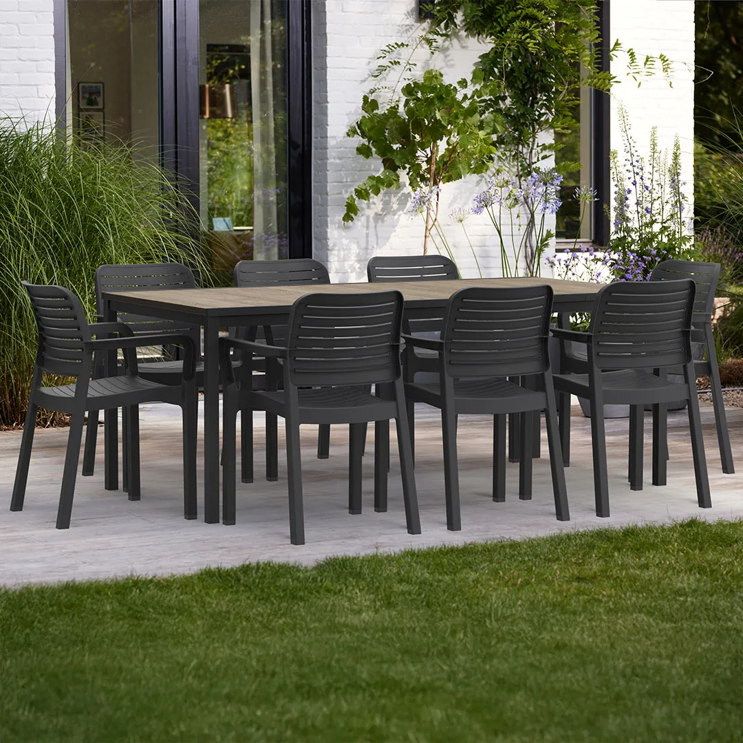 Salon de Jardin en RÃ©sine : Table PORTO 2m et 8 Fauteuils CHLOE