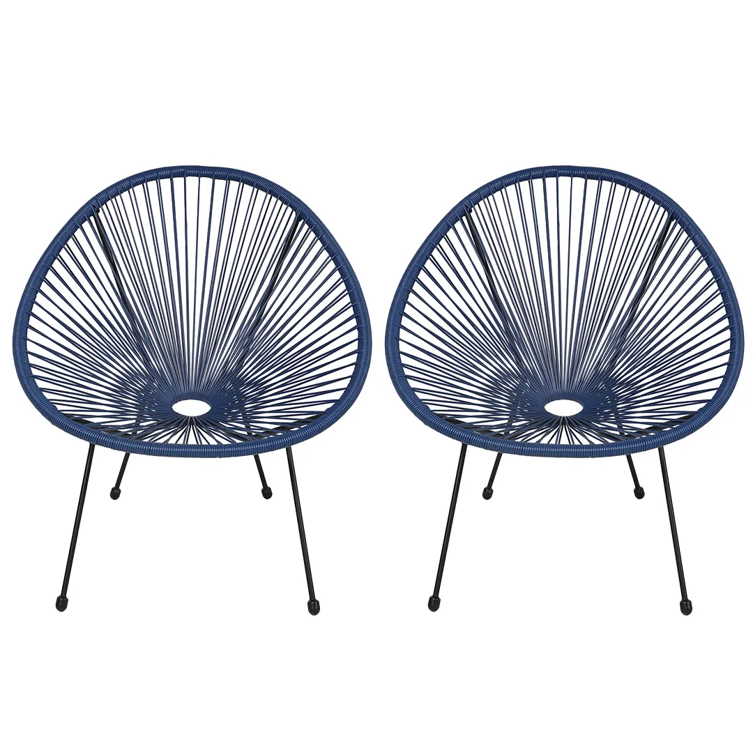 Lot de 2 Fauteuils HONOLULU en Fils de RÃ©sine et Acier Bleu PÃ©trole