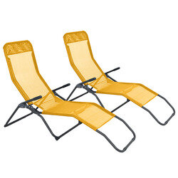 Lot de 2 Bains de Soleil EASY en Acier et Textilène - Coloris Jaune - OOGarden