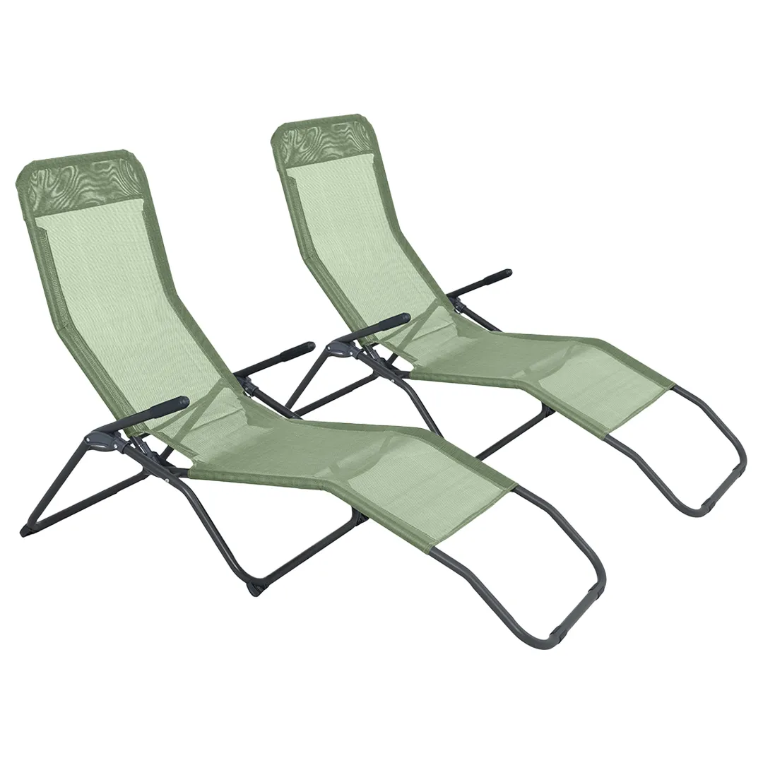 Lot de 2 Bains de Soleil EASY en Acier et Textilène Coloris Vert