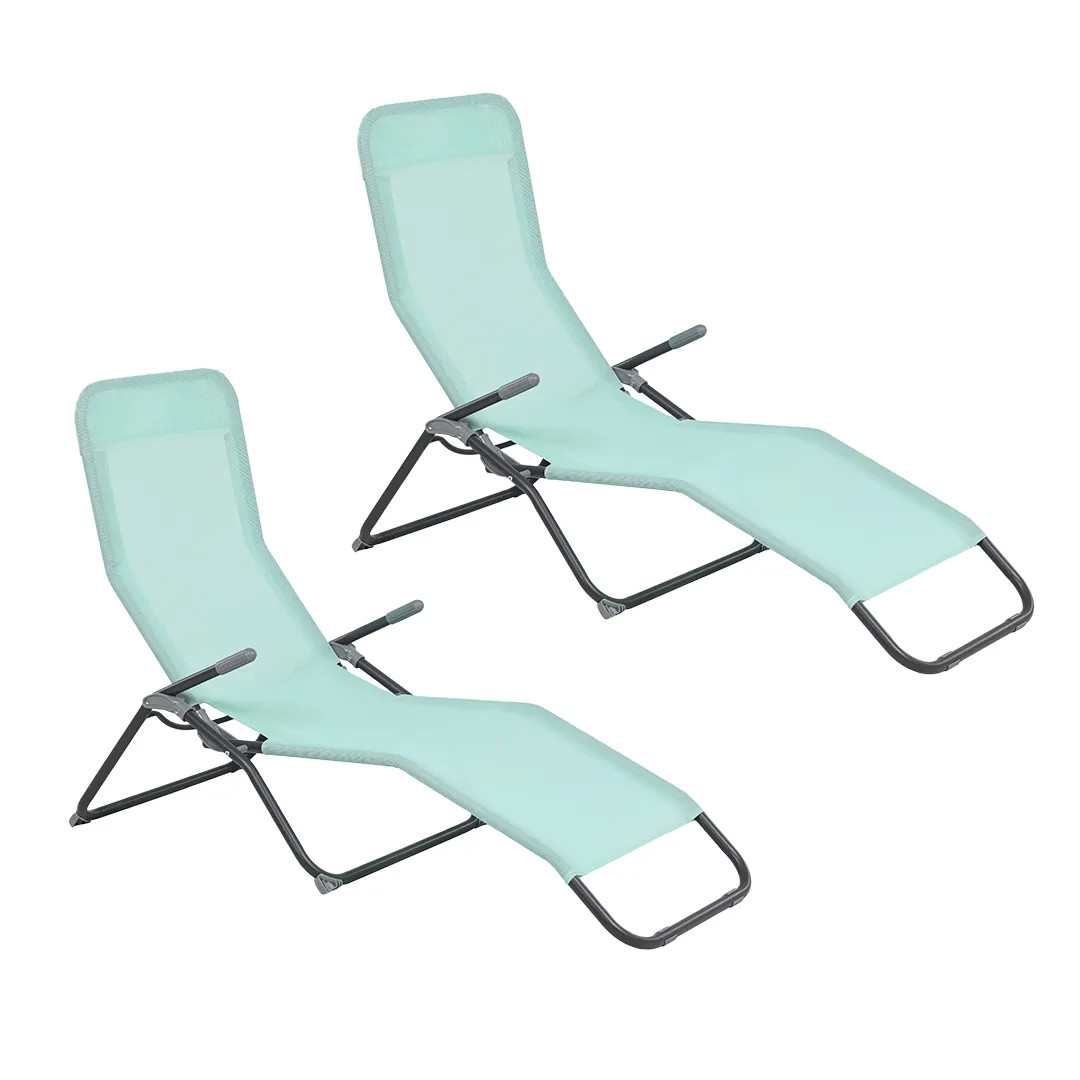 Lot de 2 Bains de Soleil EASY en Acier et TextilÃ¨ne   Coloris Bleu