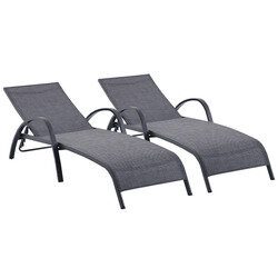 Lot de 2 Bains de Soleil DARIO - Aluminium Gris Anthracite & Textilène - OOGarden