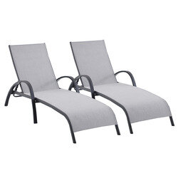 Lot de 2 Bains de Soleil DARIO Aluminium Anthracite & Textilène chiné - OOGarden