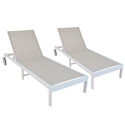 Lot de 2 Bains de Soleil DARI - Aluminium Blanc & Textilène Beige - OOGarden