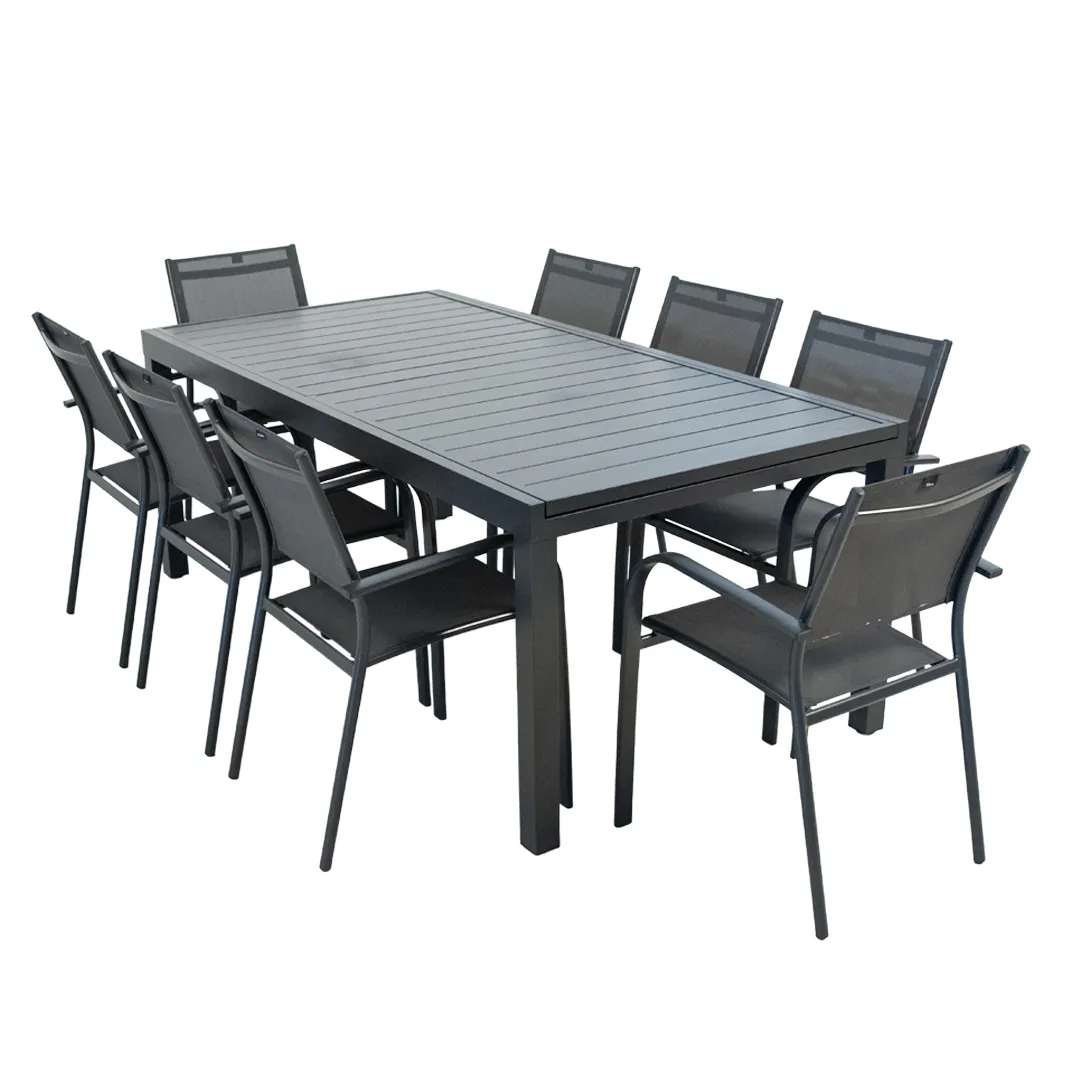 Salon de jardin Table MALAGA 2 3M et 8 fauteuils BILBAO anthracite