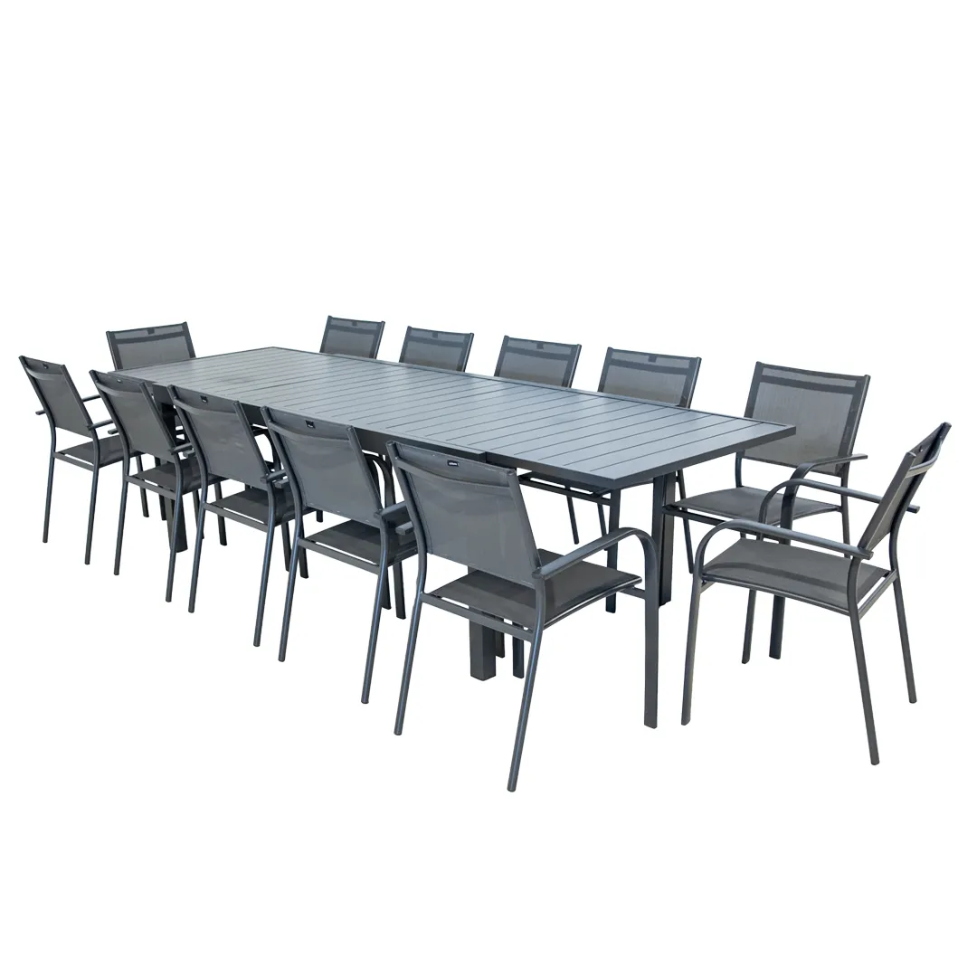 Salon de jardin Table MALAGA 2 3M et 12 fauteuils BILBAO anthracite