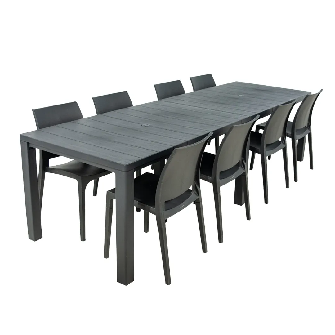 Salon de jardin: Table Julie Double et 8 Chaises LOVE graphite