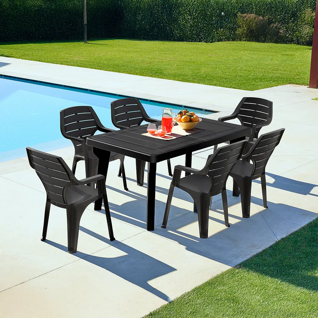 Salon de jardin: Table rÃ©sine 160   220 cm BERGEN et 6 fauteuils MARNE