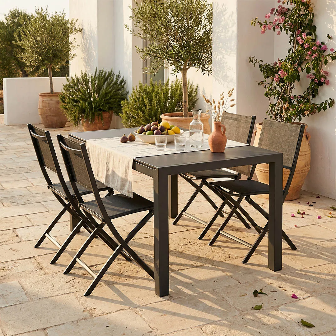 Salon de jardin : Table PALERME 150cm et 4 chaises pliantes Anthracite