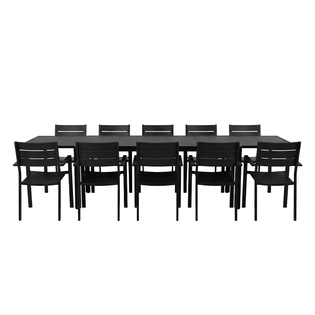 Salon de jardin: Table PALERME 165 245cm et 10 fauteuils PRADET