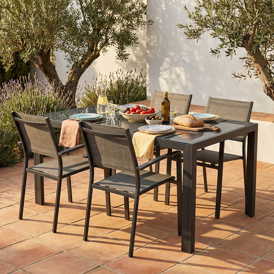 Salon de jardin : Table PALERME 150 cm et 4 fauteuils ANTALYA