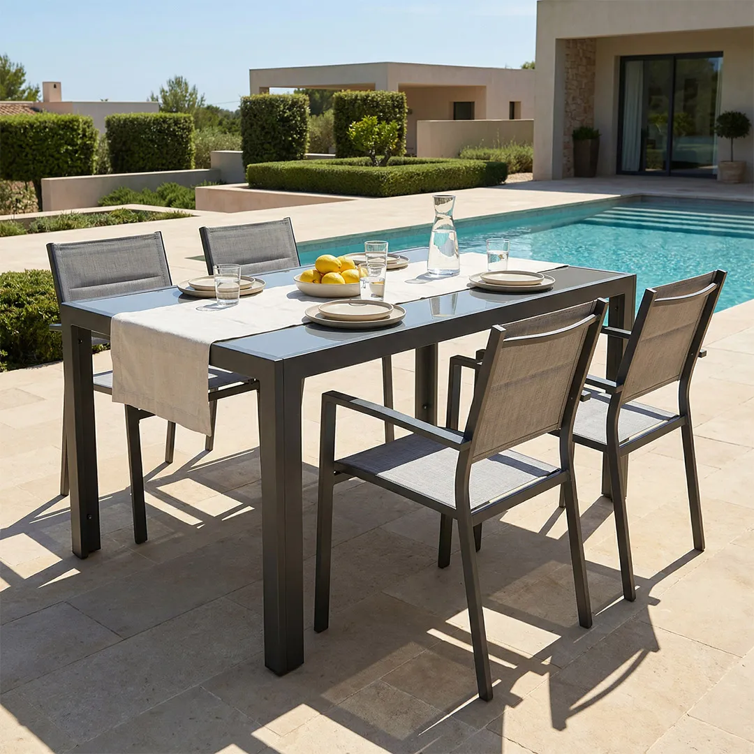 Gartenmöbel: Tisch PALERME 150 cm und 4 Sessel TUNIS