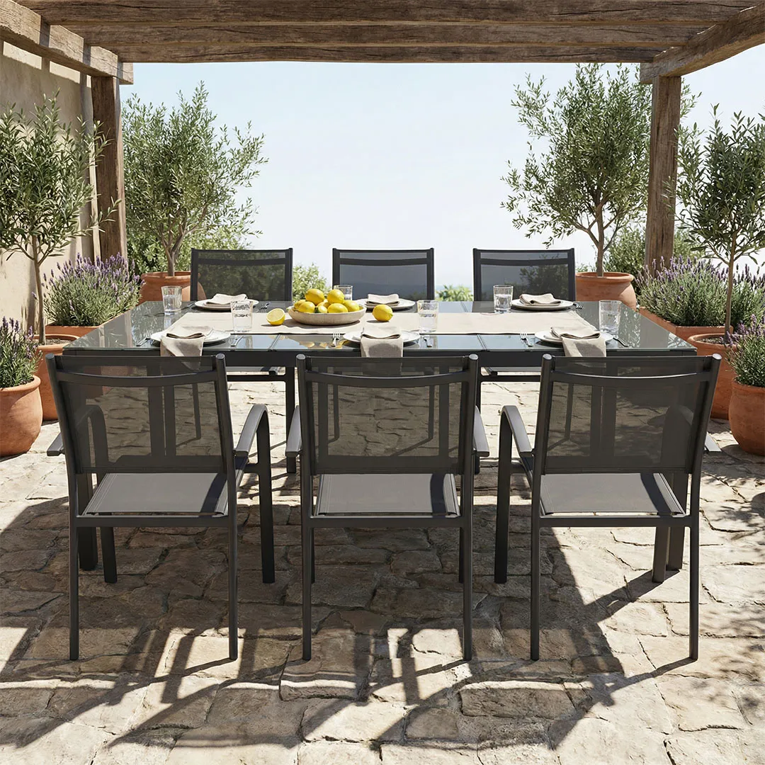 Salon De Jardin Palerme 2m et 6 Fauteuils Bilbao Gris Anthracite