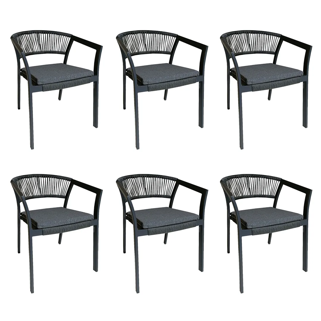 Lot de 6 fauteuils PARIS en aluminium et rotin   Coloris anthracite