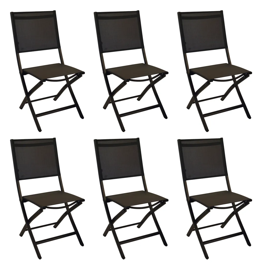 Lot de 6 chaises pliantes ELO noir et textilène anthracite