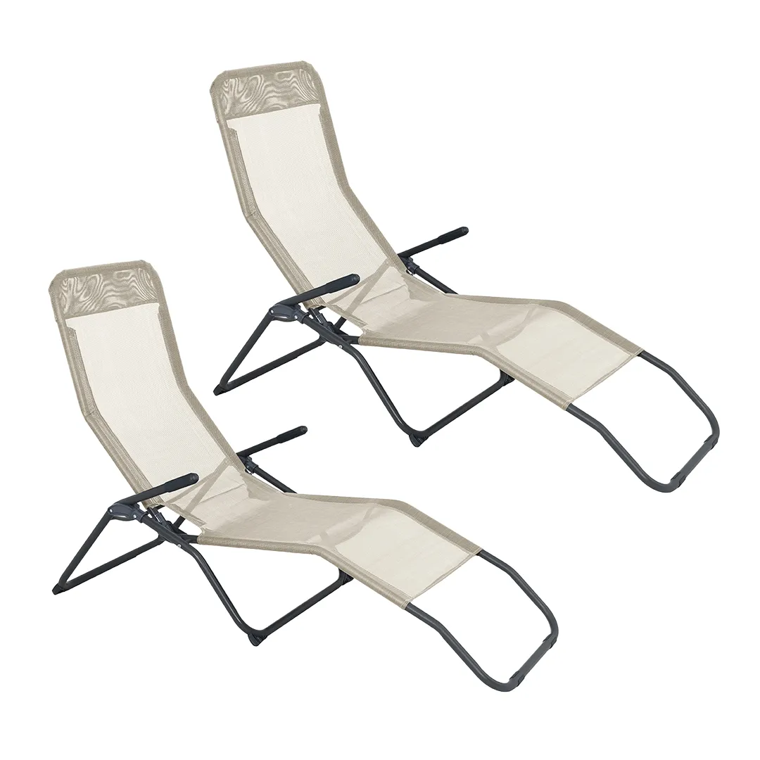 Lot de 2 de Bains de Soleil EASY en Acier et Textilène Coloris Sable