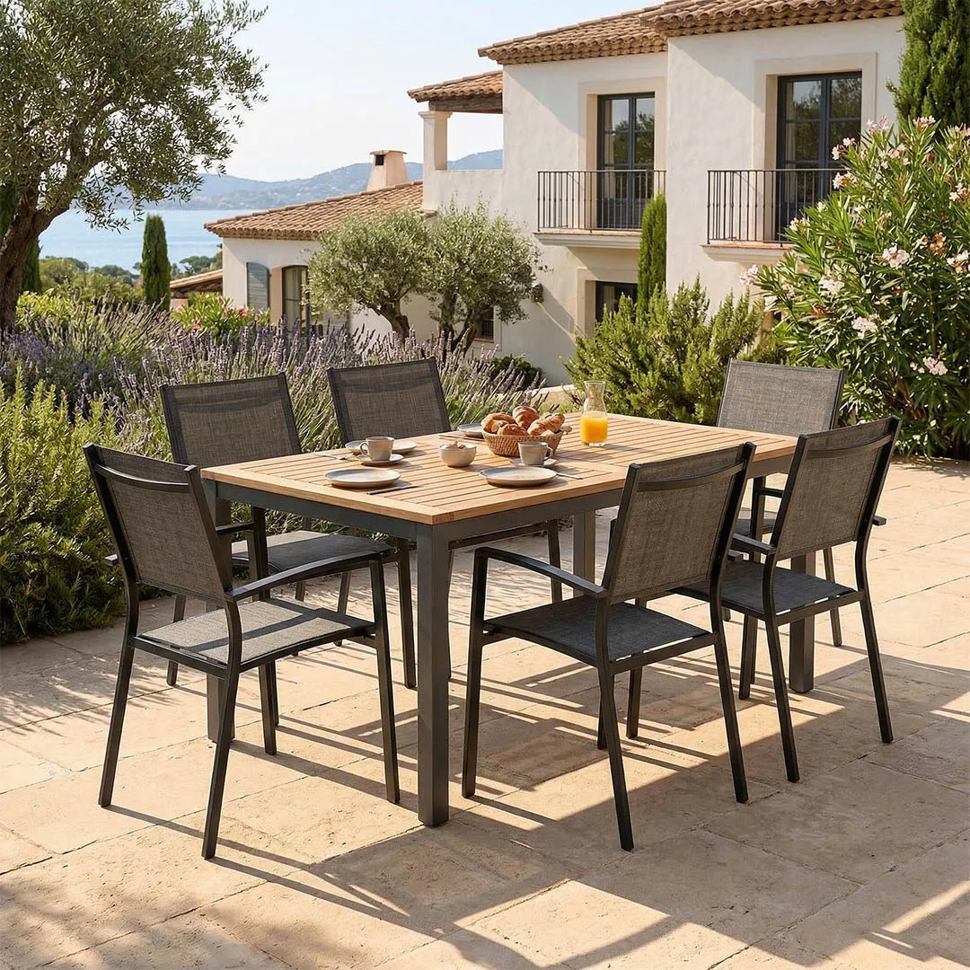 Gartenmöbel Tisch NATUREA 150 cm und 6 Sessel ANTALYA