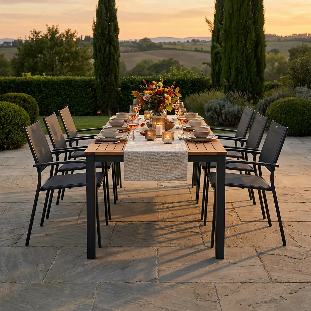 Salon de Jardin Table NATUREA 200 cm et 6 Fauteuils BILBAO