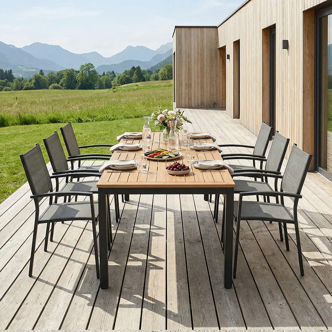 Salon de Jardin Table NATUREA 200 cm et 6 Fauteuils ANTALYA