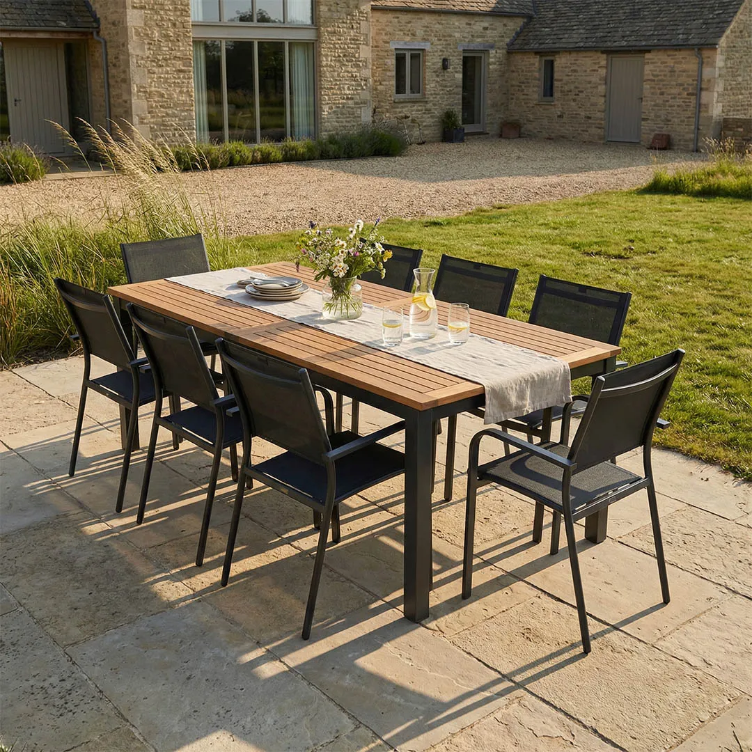 Salon de Jardin Table NATUREA 200 cm et 8 Fauteuils BILBAO