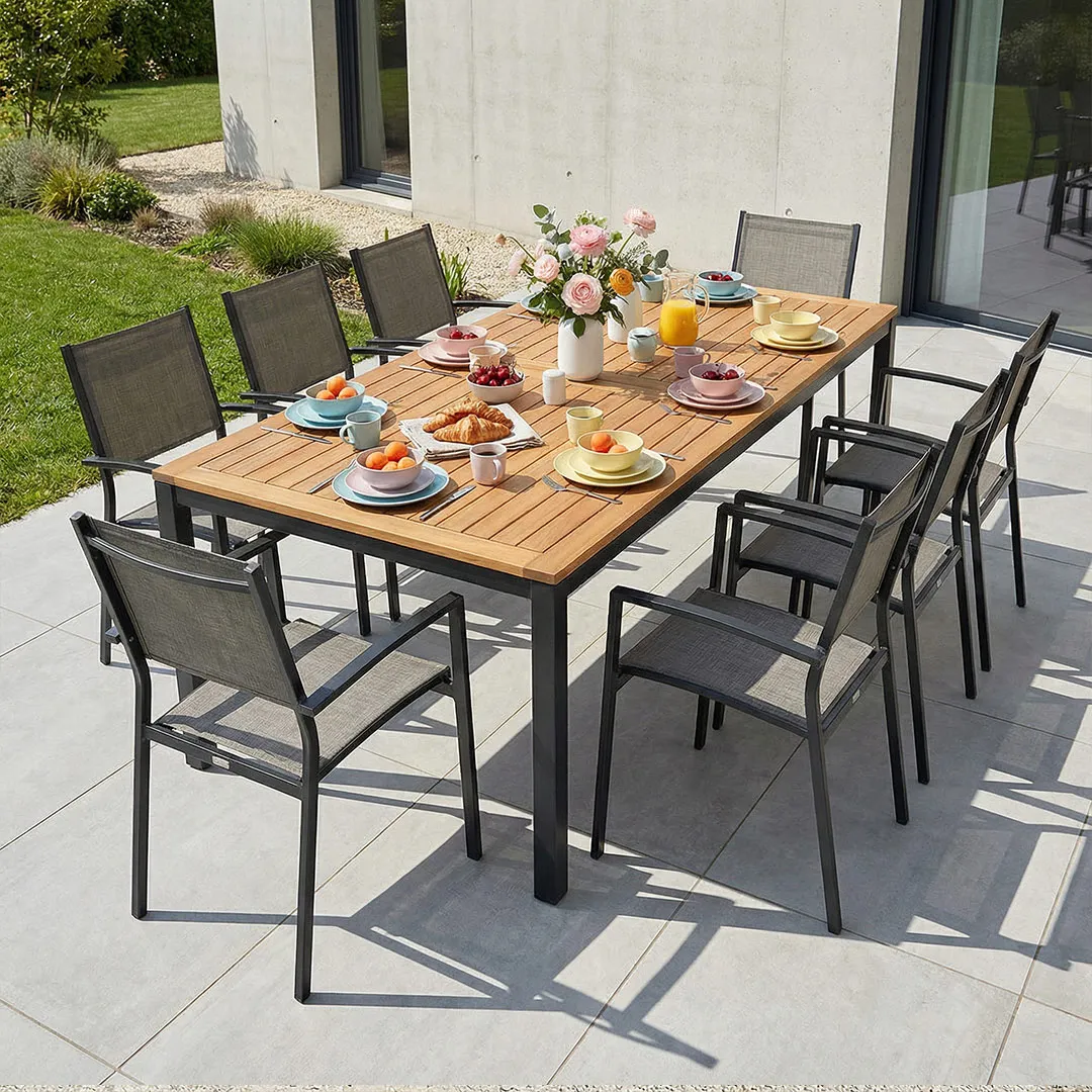 Gartenmöbel Tisch NATUREA 200 cm und 8 Sessel ANTALYA