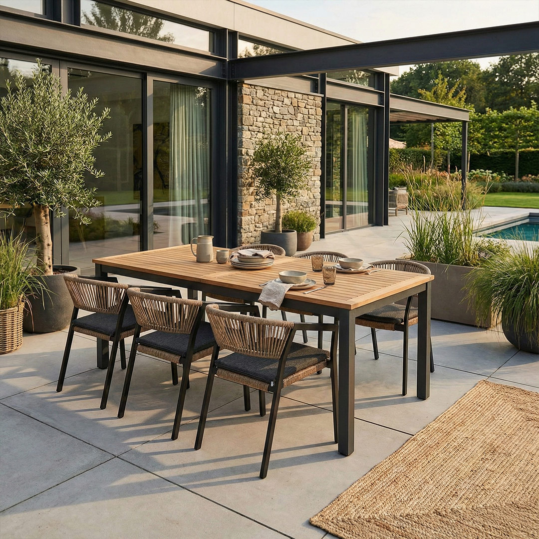 Gartenmöbel Tisch NATUREA 2/3m + 6 Sessel PARIS Rattan
