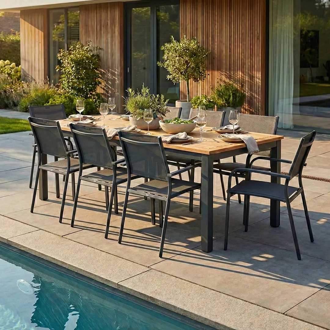 Salon de Jardin Table NATUREA 2 3m et 8 Fauteuils BILBAO