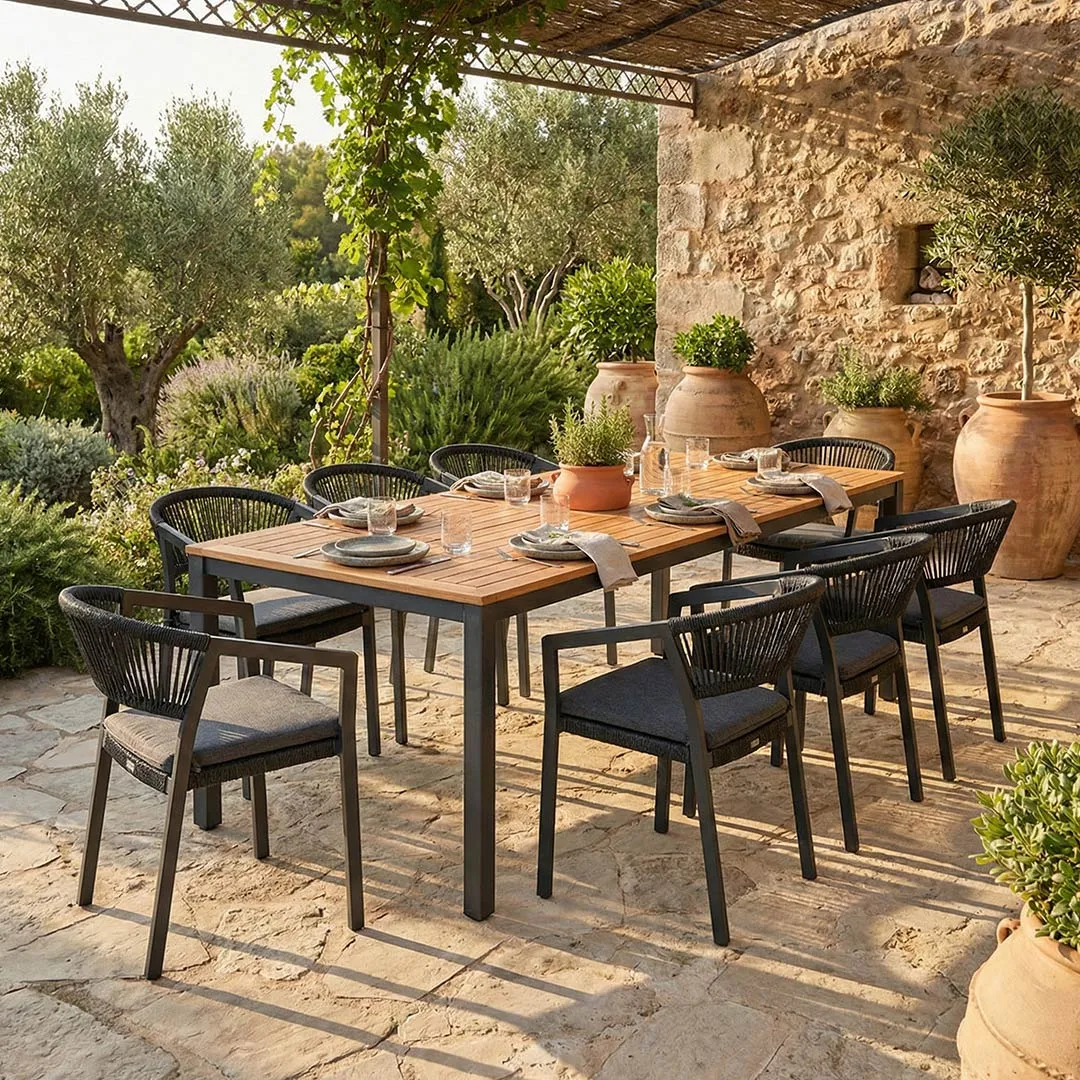 Salon de Jardin Table NATUREA 2 3m et 8 Fauteuils PARIS anthracite