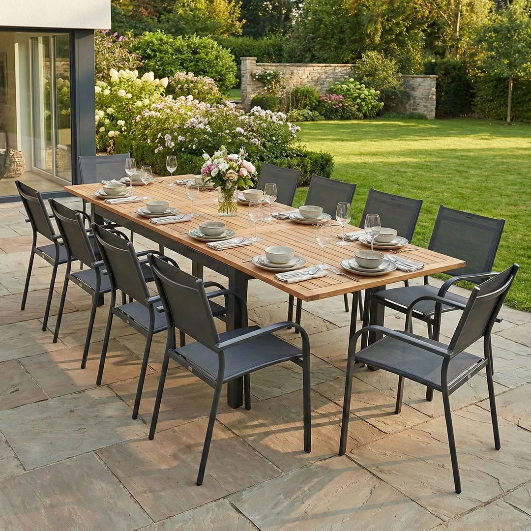 Salon de Jardin Table NATUREA 2 3m et 10 Fauteuils BILBAO