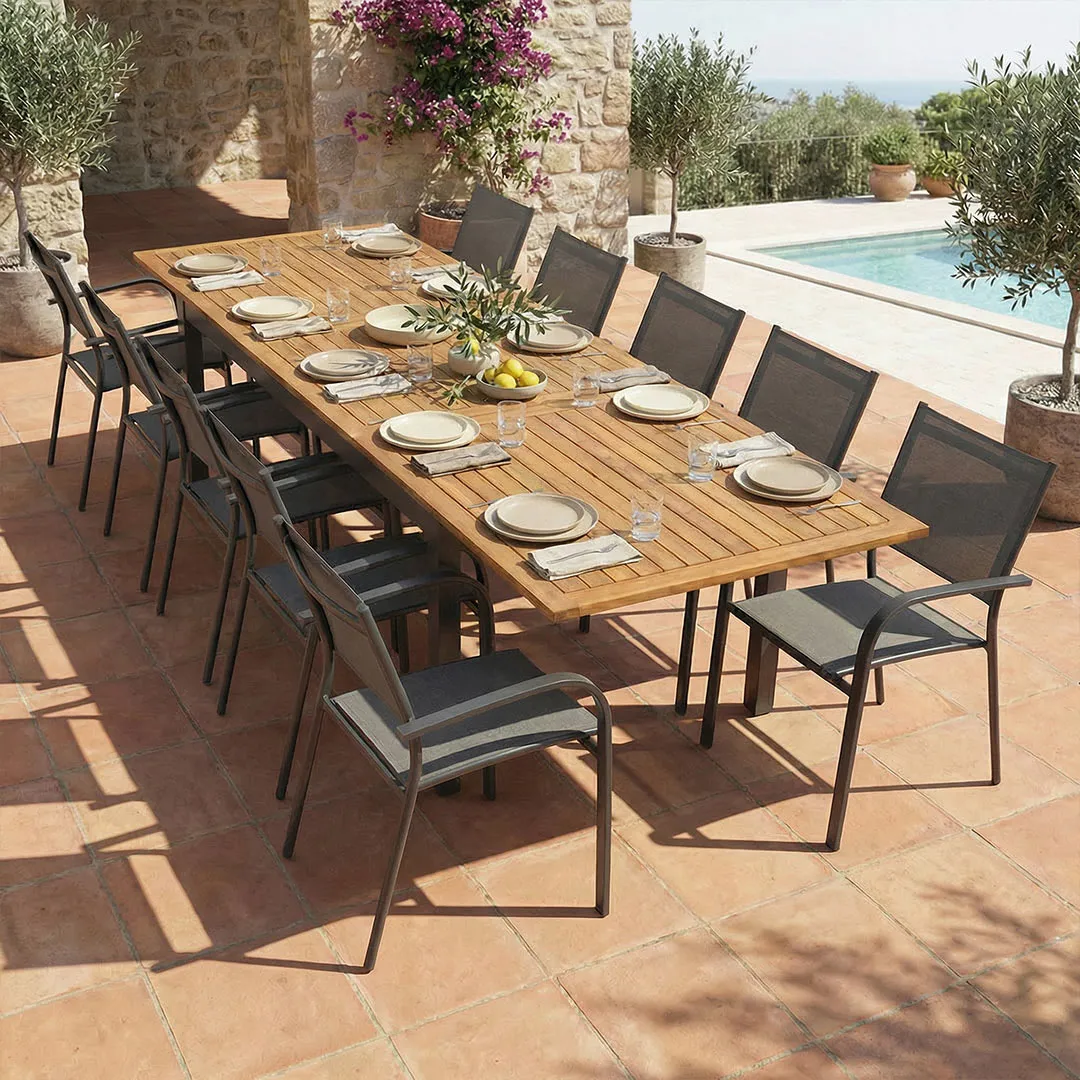 Gartenmöbel Tisch NATUREA 2 3m und 10 Sessel ANTALYA