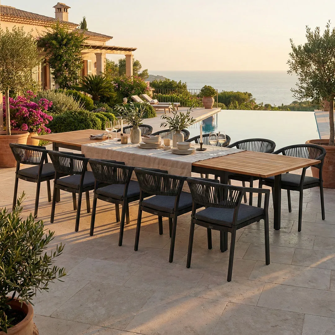 Salon de Jardin Table NATUREA 2 3m et 10 Fauteuils PARIS anthracite